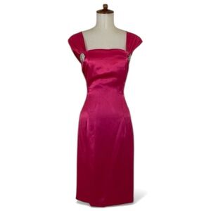 Vintage Hot Pink Dress Women’s S Square‎ Neck Cap Sleeve Sheath